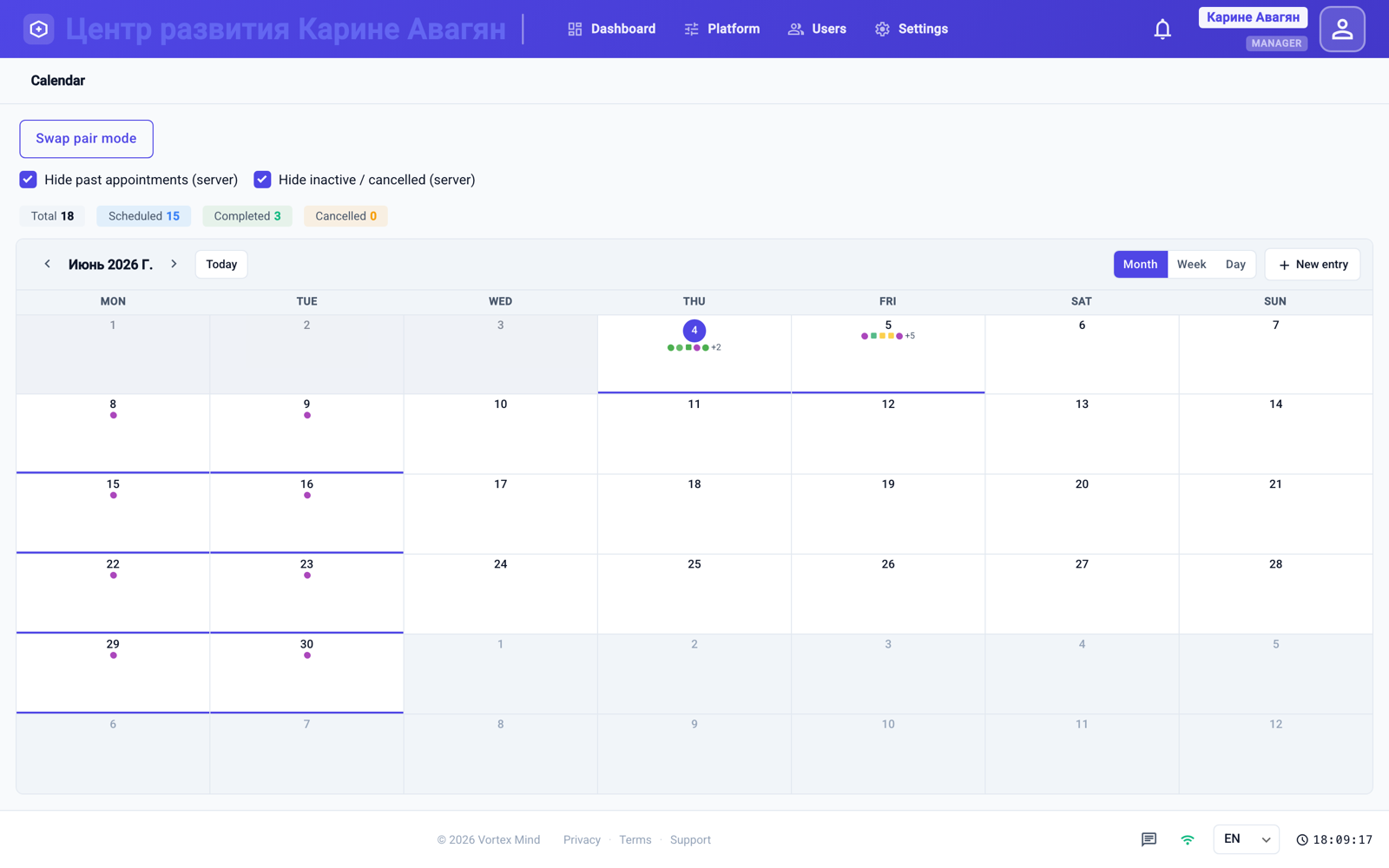 Conflict-free calendar with month, week and day views