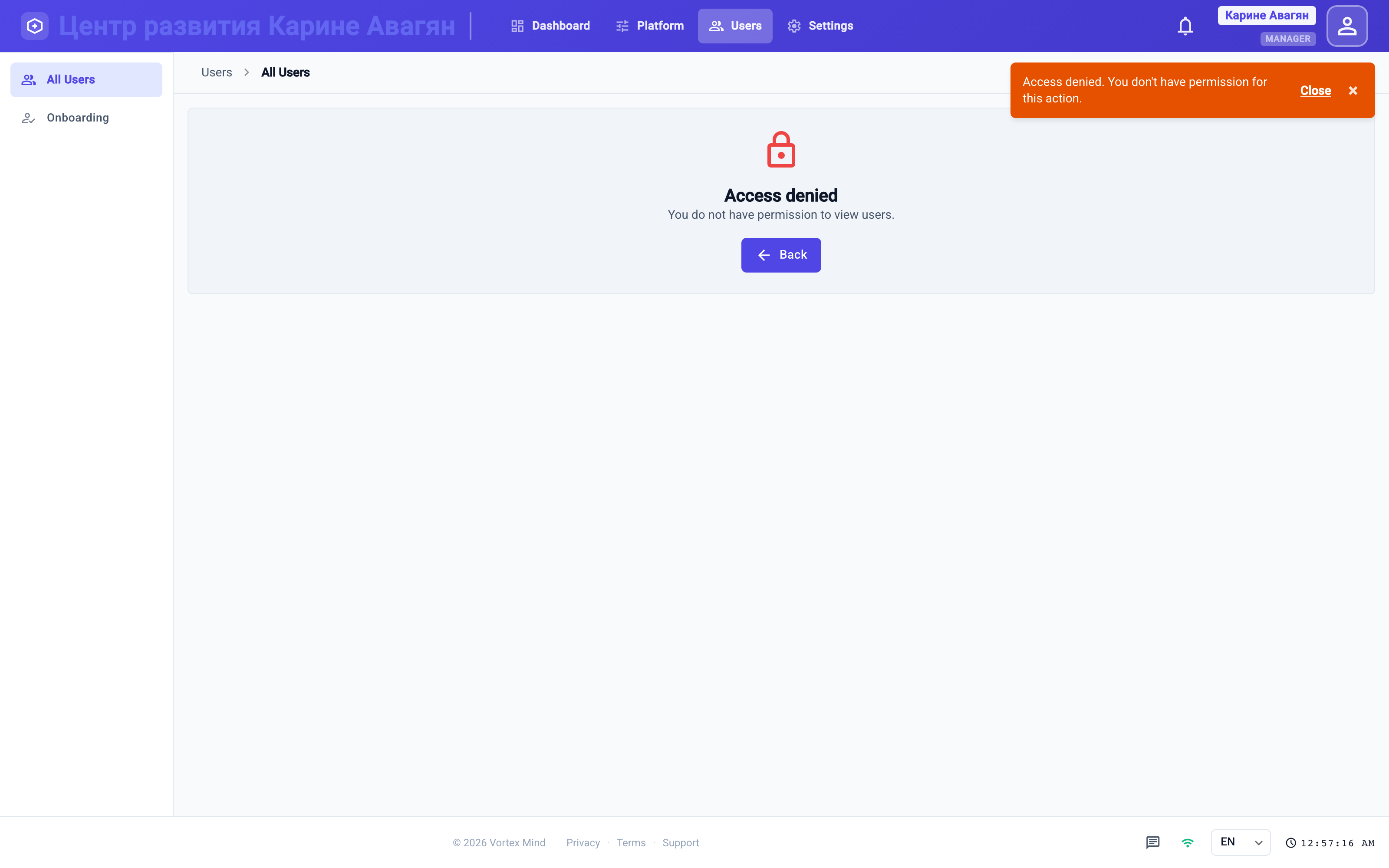 Team & access — staff accounts and roles
