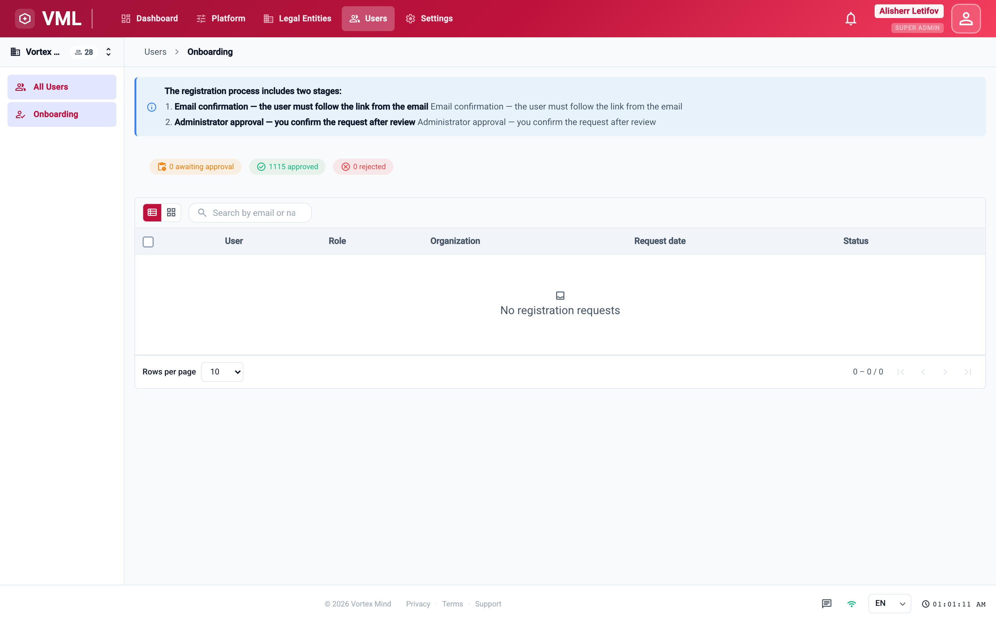 Onboard new centers to the platform